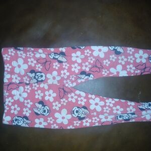 Pink Floral Leggings with Cartoon Print